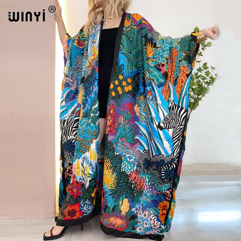 Robe Silk Women - WINYI Afrique Moyen-Orient Kimono Femme Cardigan
